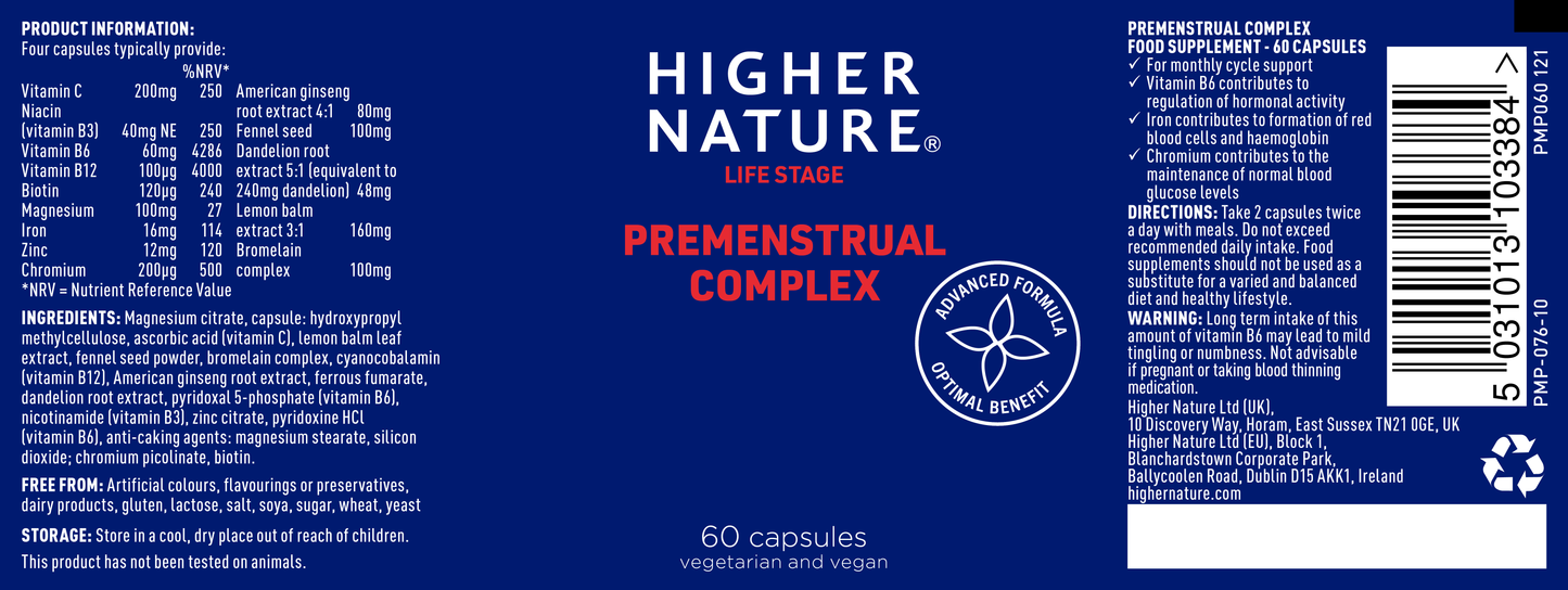 Higher Nature PreMenstrual Complex 60 Vegetarian Capsules