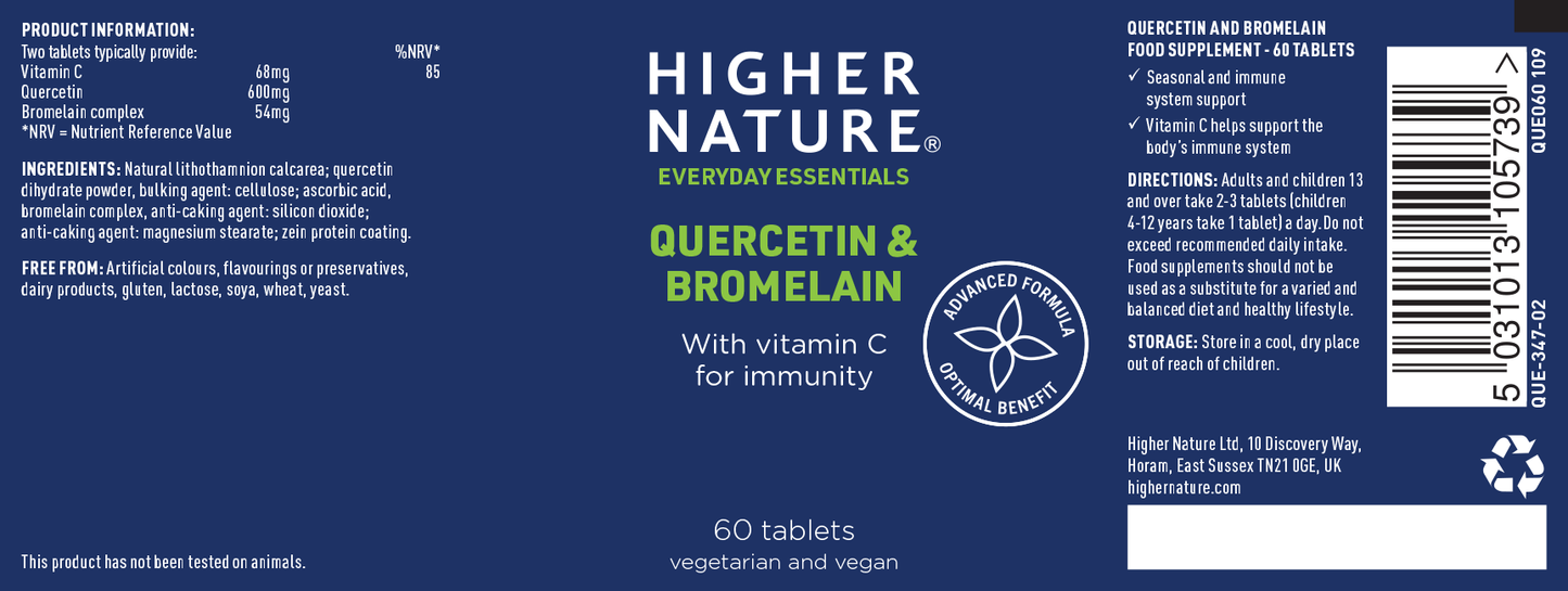 Higher Nature Quercetin & Bromelain 60 Vegetable Tablets